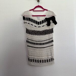 Red Valentino Distressed Lace Ribbon Top Small White Black